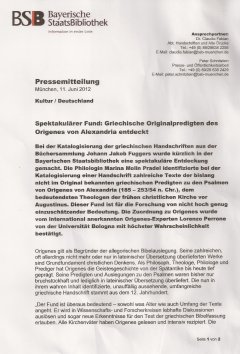 NEWS - MANOSCRITTO DI ORIGENE - NUOVA GERUSALEMME