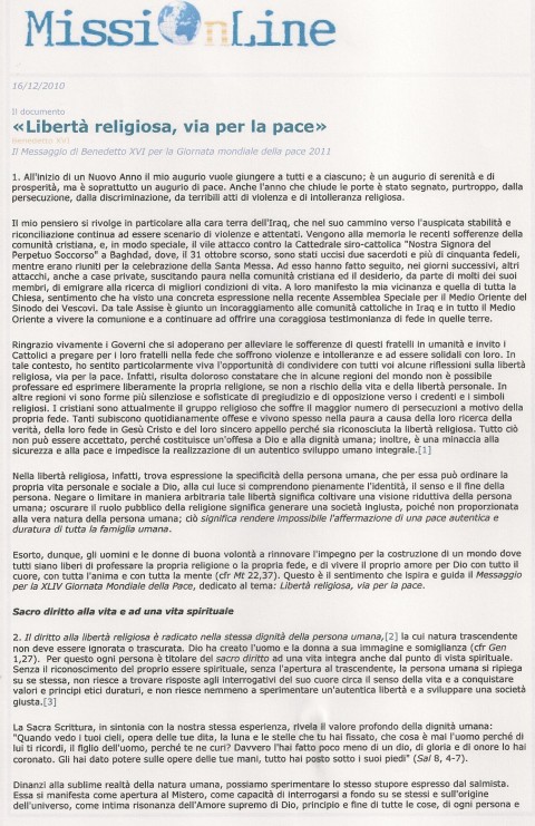 DOCUMENTI DAL VATICANO D'INTERESSE INTERNAZIONALE - NUOVA GERUSALEMME
