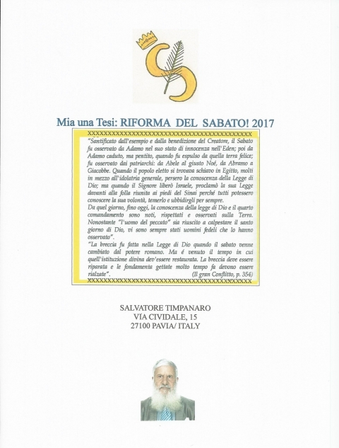 LA TESI DEL SABATO - NUOVA GERUSALEMME