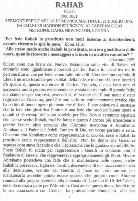 CHARLES HADDON SPURGEON: RAHAB - NUOVA GERUSALEMME