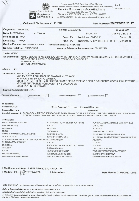 INTERVENTO PRONTO SOCCORSO AL S.MATTEO - NUOVA GERUSALEMME